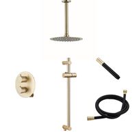 Saniclear Brass Pro inbouw regendouche met 20cm hoofddouche, plafondarm en glijstang geborsteld messing rond