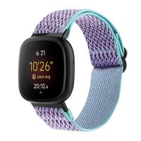 By Qubix - Compatible met Fitbit Versa 3/4 & Sense 1/2 Nylon loop bandje - Paars met lichtblauw - Compatible fitbit bandje