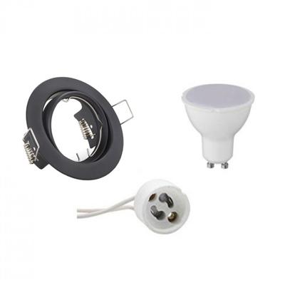 LED Spot Set - Trion - GU10 Fitting - Inbouw Rond - Mat Zwart - 4W - Natuurlijk Wit 4200K - Kantelbaar Ø83mm