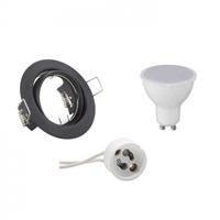 LED Spot Set - Trion - GU10 Fitting - Inbouw Rond - Mat Zwart - 4W - Natuurlijk Wit 4200K - Kantelbaar Ø83mm