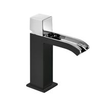 Wastafelmengkraan Tres Cuadro Exclusive Draaiknop Uitloop Gebogen 17 cm met Open Waterval Vierkant Chroom Zwart Tres