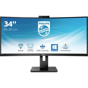 Philips Monitore 346P1CRH LCD-monitor Energielabel G (A - G) 86.4 cm (34 inch) 3440 x 1440 Pixel 21:9 4 ms RJ45, Hoofdtelefoonaansluiting VA LED