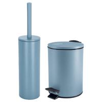 Badkamer/toilet accessoires set - WC-borstel en pedaalemmer 3L - metaal - lichtblauw