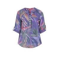 Paprika top met bladprint paars/groen/oudroze