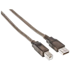 Manhattan USB-kabel USB 2.0 USB-A stekker, USB-B stekker 11.00 m Transparant 510424