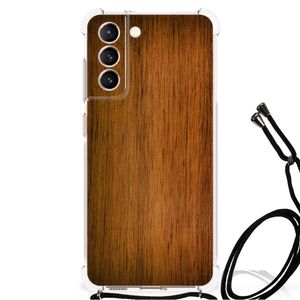 Samsung Galaxy S21 FE Stevig Telefoonhoesje Donker Hout