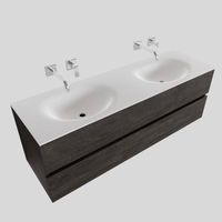 Badkamermeubel Solid Surface BWS Stockholm 150x46 cm Dubbel Wood Dark Brown (0 kraangaten)