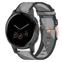 By Qubix - Compatible met Garmin Venu 3s / Vivoactive 4s / Venu 2s / Vivomove 3s / Forerunner 255s - Canvas nylon bandje - Grijs - Compatible Garmin bandje