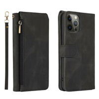 iPhone 16 Pro hoesje - Bookcase - Pasjeshouder - Portemonnee - Rits - Kunstleer - Zwart