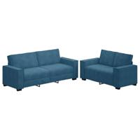 vidaXL 2-delige Loungeset met kussens fluweel blauw, bank, fluwelen bank, tv-stoel, bank, zitbank, relaxbank, vrije tijd fauteuil, fauteuil