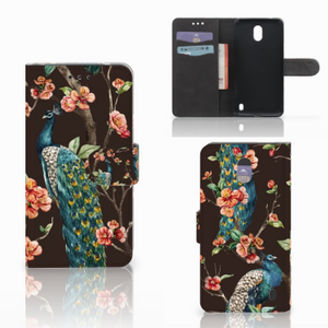 Nokia 2 Telefoonhoesje met Pasjes Pauw met Bloemen