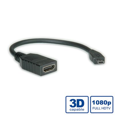 VALUE HDMI High Speed Kabel met Ethernet, HDMI F - Micro HDMI M, 0,15 m
