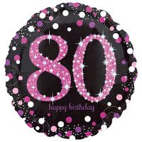 Folieballon 80 Jaar Happy Birthday Pink 43cm - thumbnail