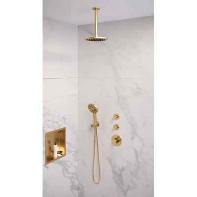 Regendoucheset 7 Inbouw Plafond Brauer Gold Edition 20cm Rond Geborsteld Goud PVD 3 Greeps Thermostaatkraan en Handdouche