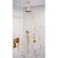 Regendoucheset 7 Inbouw Plafond Brauer Gold Edition 20cm Rond Geborsteld Goud PVD 3 Greeps Thermostaatkraan en Handdouche