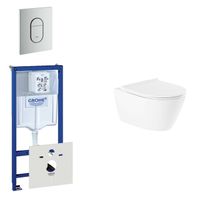 QeramiQ Salina Toiletset - inbouwreservoir - spoelrandloos - wandcloset - softclose - bedieningsplaat verticaal mat chroom 0729205/0729241/sw96855/sw96857/ - thumbnail