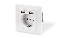 DIGITUS Inbouwstopcontact met USB-A lader - 2 bussen - 5 V / 2,1 A totaal - 250 V 50 Hz - zuiver wit RAL 9003