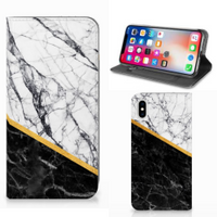 Apple iPhone Xs Max Standcase Marmer Wit Zwart - Origineel Cadeau Man - thumbnail