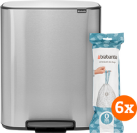 Brabantia Bo Pedal Bin 2 x 30 Liter Rvs Fingerprint Proof + Vuilniszakken (120 stuks)