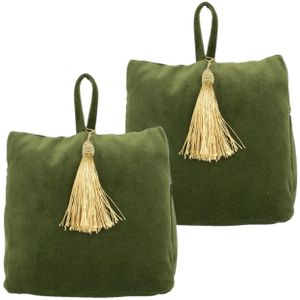 2x stuks fluwelen deurstoppers 18 cm groen