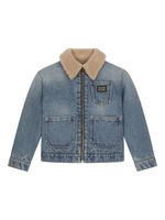 Dolce & Gabbana Kids veste en jean à col en peau lainée - Bleu