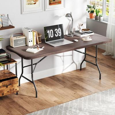 180x74cm Opklapbare Tafel HDPE-Blad Rotan-Effect Tuinstoel Eettafel met Vergrendelingsmechanisme Draagvermogen 160 kg