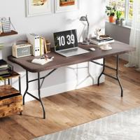 180x74cm Opklapbare Tafel HDPE-Blad Rotan-Effect Tuinstoel Eettafel met Vergrendelingsmechanisme Draagvermogen 160 kg