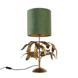 QAZQA Vintage tafellamp antiek goud met groene kap - Linden