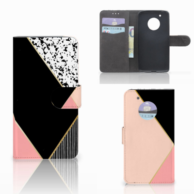 Motorola Moto G5 Plus Book Case Zwart Roze Vormen