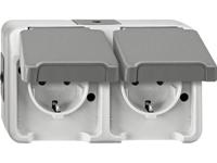 Merten 4074947 AquaStar Compleet Wandcontactdoos met randaarde en klapdeksel spatwaterdicht Lichtgrijs 2-voudig