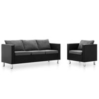 vidaXL Bankstel kunstleer zwart en lichtgrijs 2-delig