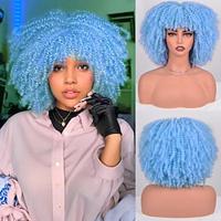 korte kinky krullende pruiken voor zwarte vrouwen krullende afro pruik met pony volledige machine gemaakt blauwe afro pruik bouncy pluizige halloween cosplay party pruiken Lightinthebox - thumbnail