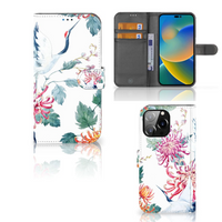 iPhone 14 Pro Max Telefoonhoesje met Pasjes Bird Flowers - thumbnail