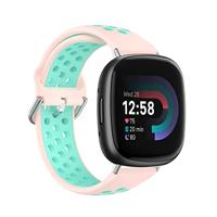 By Qubix - Compatible met Fitbit Versa 3 & 4 / Sense 1 & 2 - Sport editie - Large - Roze + turquoise - Compatible fitbit bandje