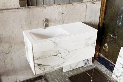 Badkamermeubel Kivi Hangend 100x47x45cm Porcelenato Solid Surface Wastafel 1 Kraangat Links met 2 Lades Badkamermeubel Kivi Hangend 100x47x45cm Porcelenato Solid Surface Wastafel 1 Kraangat Links met 2 Lades