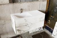 Badkamermeubel Kivi Hangend 100x47x45cm Porcelenato Solid Surface Wastafel 1 Kraangat Links met 2 Lades