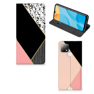 OPPO A15 Stand Case Zwart Roze Vormen