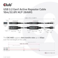 CLUB3D CAC-1405 USB-kabel 10 m USB 3.2 Gen 2 (3.1 Gen 2) USB A Zwart - thumbnail