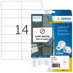 HERMA Etiketten wit Movables/verwijd. 105x42.3 mm A4 350 st.