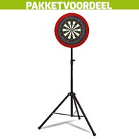 Lena Professional Dartbord + Lena Dartbordverlichting Basic Rood + Dartstandaard - thumbnail