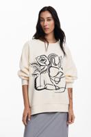 Oversized sweater met bloem - WHITE - XL