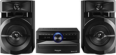 Panasonic Mini-systeem, 300 W, 2-weg luidspreker, woofer: 13 cm, CD-speler, CD-R/R W, Bluetooth, USB, 30 FM/15AM RDS, AUX, audiokwaliteit, blauwe verlichting, zwart FM/AM RDS-radio blauw