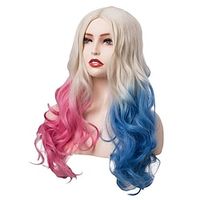 Harley Quinn lange golvende pruik blond roze blauw ombre pruiken voor vrouwen cosplay party halloween pruiken Lightinthebox