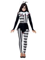 Smiffys Narrenkostuum voor dames, zwart, met top, legging en hoofdband, (M)