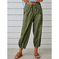 dames katoen en linnen loungewear broek pure kleur elastische taille met trekkoord eenvoudig casual comfort thuis dagelijks vakantie ademend zak zomer lente zwart wit Lightinthebox