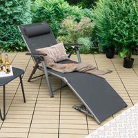 Patio Deck Chair Outdoor Patio Chair Folding Lounger met 8 Verstelbare Ruggen Zwart - thumbnail