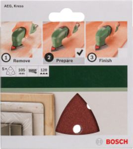 Bosch Accessories 2609256A58 Deltaschuurpapier Met klittenband, Geperforeerd Korrelgrootte (num) 120 Hoekmaat 105 mm 5 stuk(s)