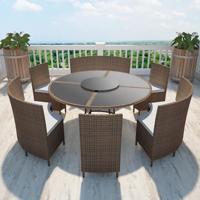 vidaXL 7-delige Tuinset met kussens poly rattan bruin