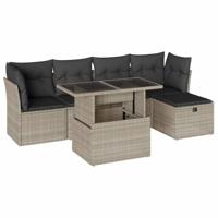 vidaXL 6-delige Loungeset met kussens poly rattan lichtgrijs