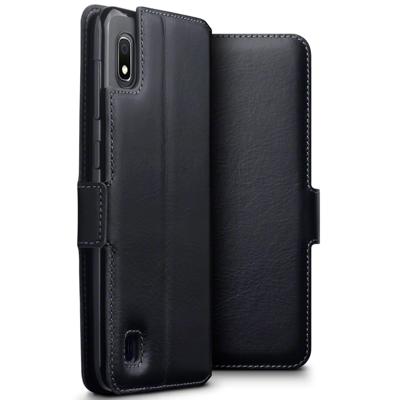 Qubits - lederen slim folio wallet hoes - Samsung Galaxy A10 - Zwart Qubits - lederen slim folio wallet hoes - Samsung Galaxy A10 - Zwart